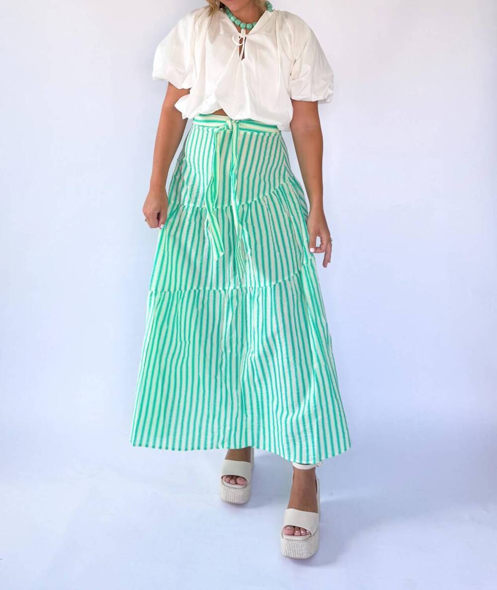 NEW KARLIE seersucker stripe maxi skirt in green